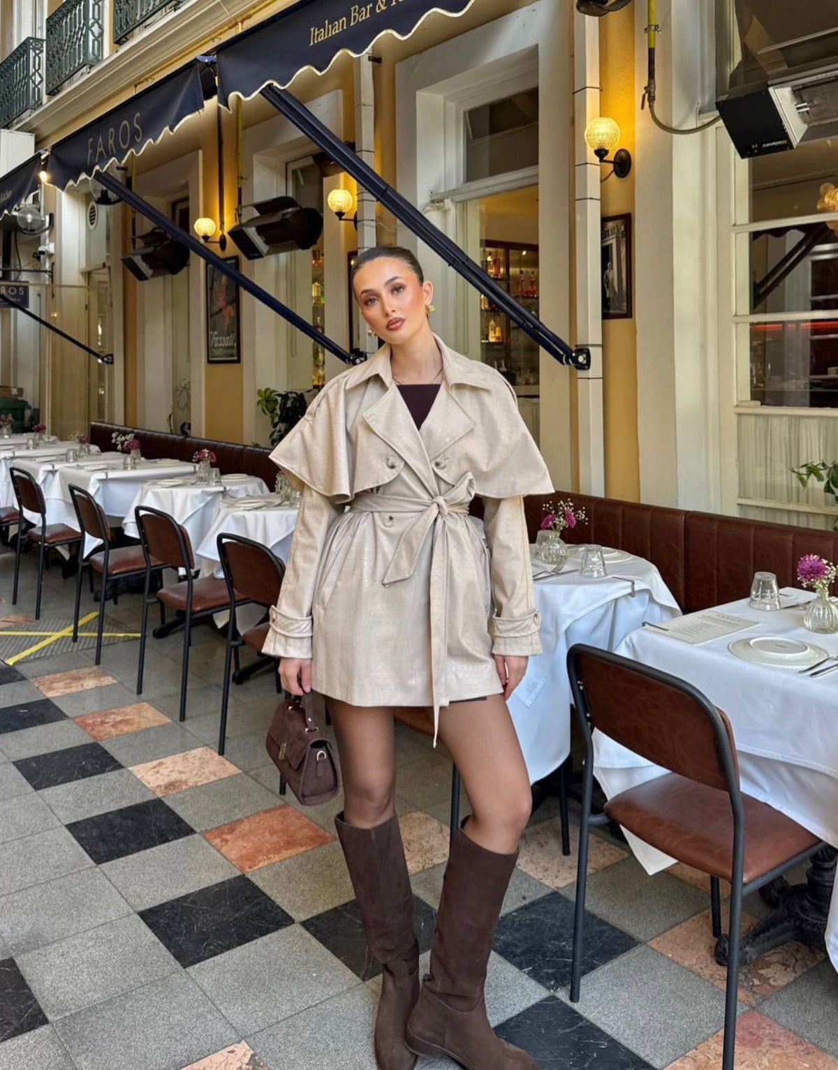 Crocodile Effect Faux Leather Cape Trench Jacket