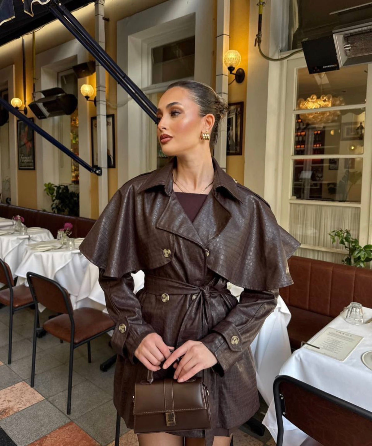 Crocodile Effect Faux Leather Cape Trench Jacket