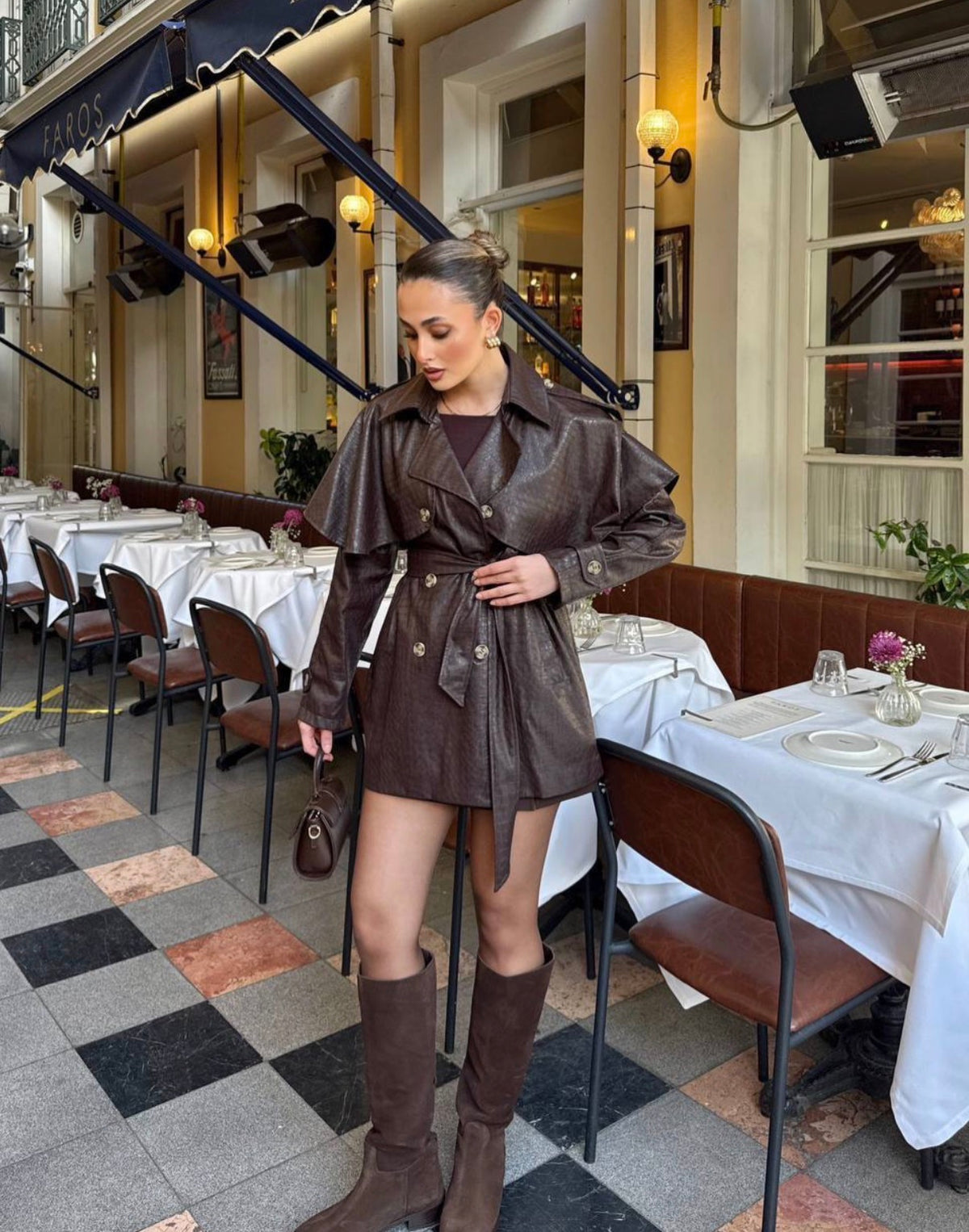 Crocodile Effect Faux Leather Cape Trench Jacket