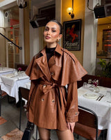 Crocodile Effect Faux Leather Cape Trench Jacket