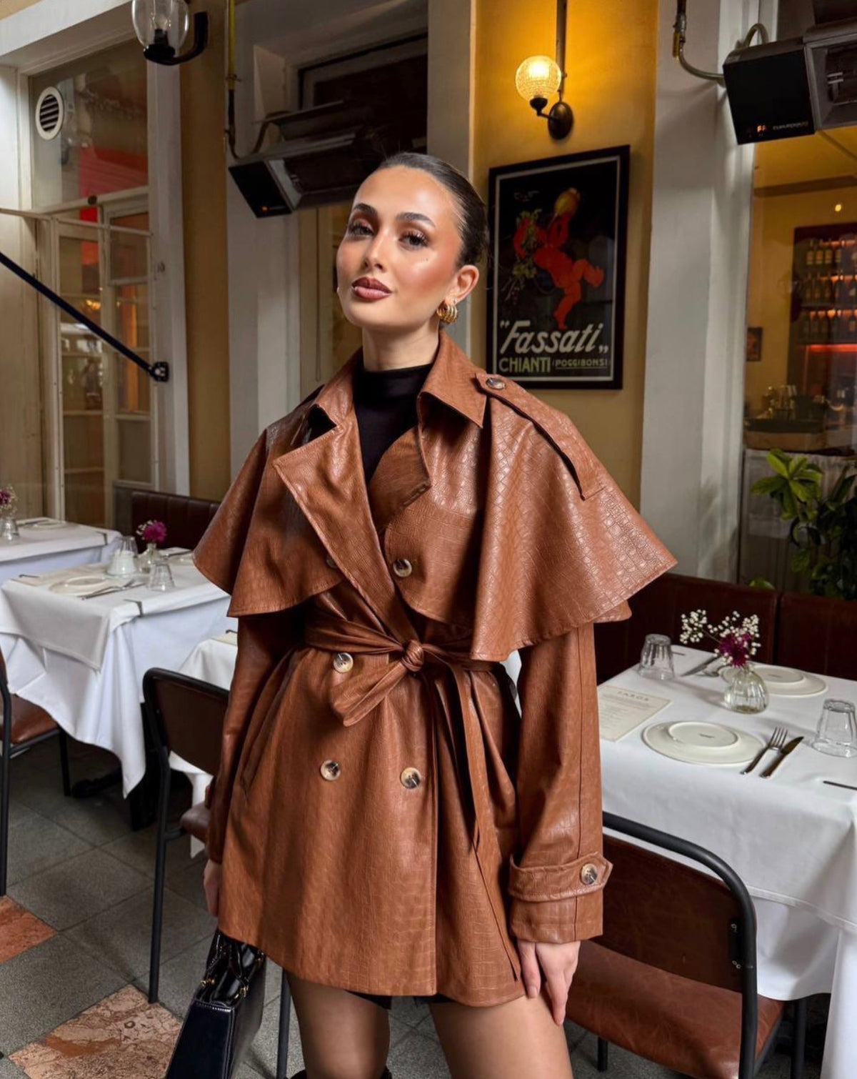 Crocodile Effect Faux Leather Cape Trench Jacket