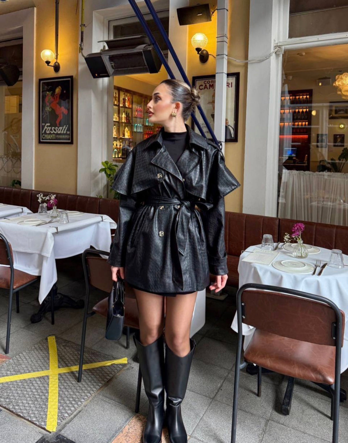 Crocodile Effect Faux Leather Cape Trench Jacket