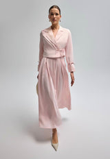 Tie Waist Cotton Blazer and Pleated Maxi Skirt Set