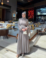 Draped Bodice Balloon Sleeve Cotton Maxi Dress