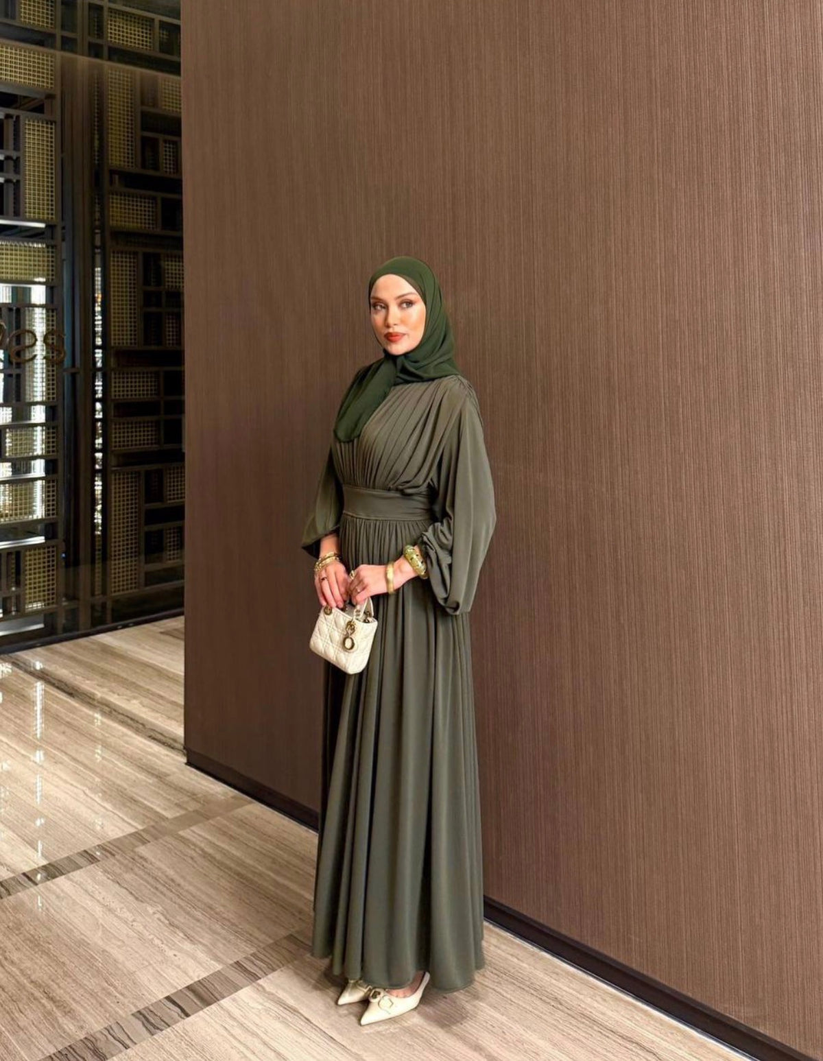 Draped Bodice Balloon Sleeve Cotton Maxi Dress