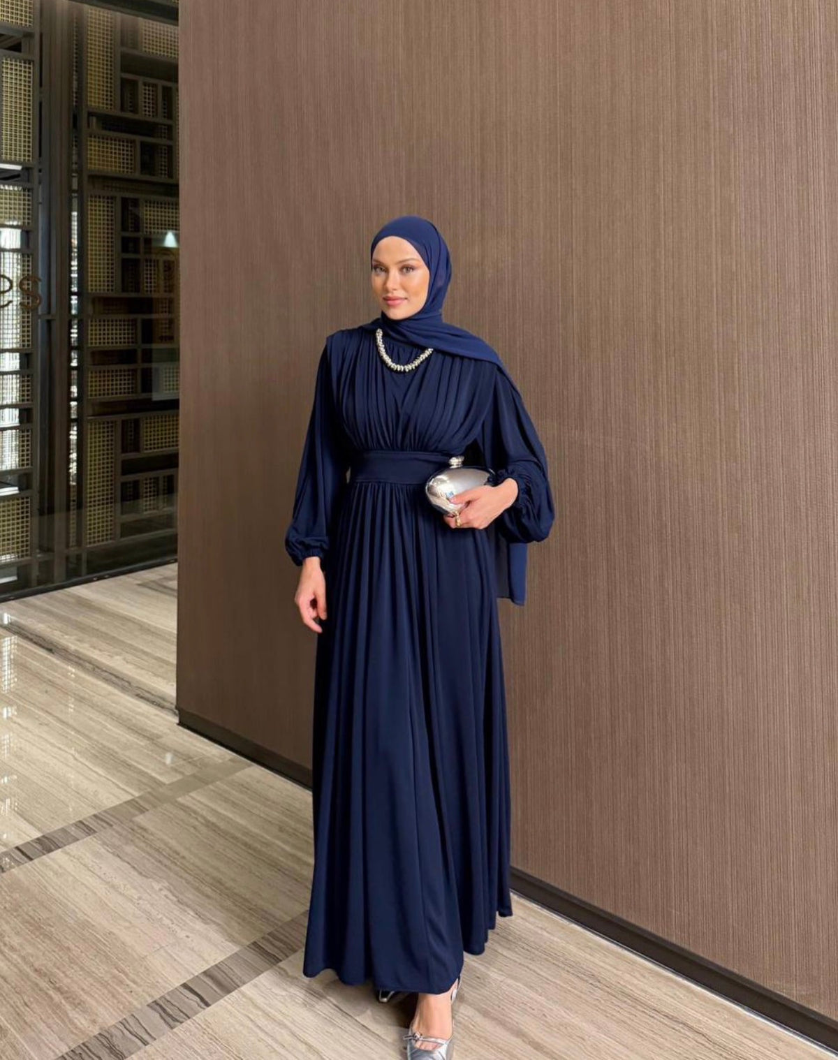 Draped Bodice Balloon Sleeve Cotton Maxi Dress