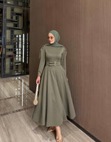 Double Buckle Belted Cotton Mix Maxi Dress