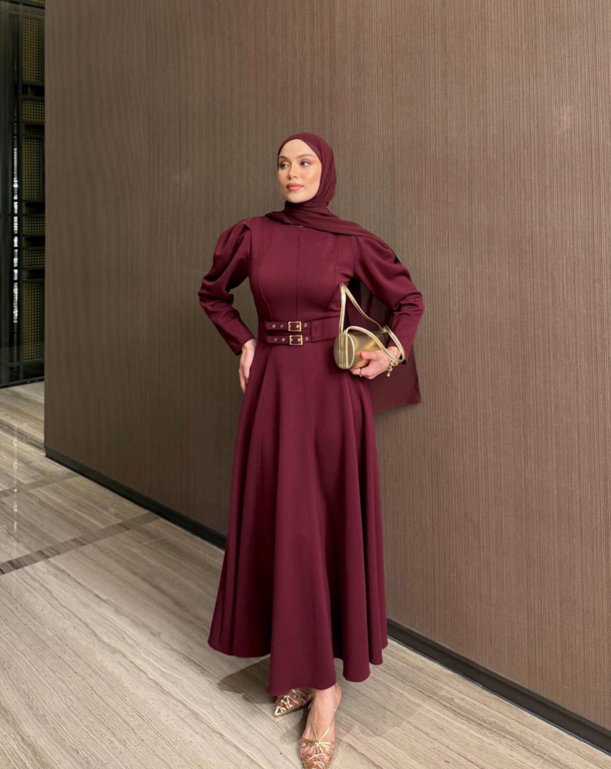 Double Buckle Belted Cotton Mix Maxi Dress