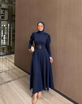 Double Buckle Belted Cotton Mix Maxi Dress