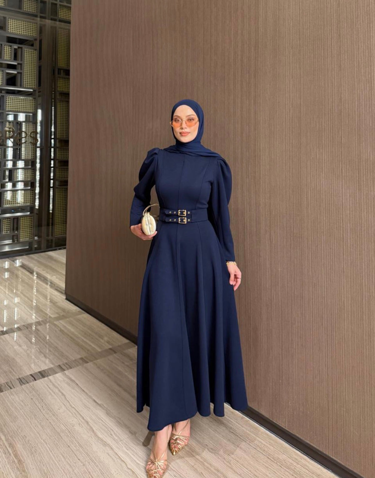 Double Buckle Belted Cotton Mix Maxi Dress