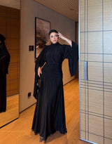 Ruched Waist Cape Sleeve Cotton Maxi Dress