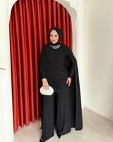 Ruched Cape Top and Wide Leg Cotton Trouser Set