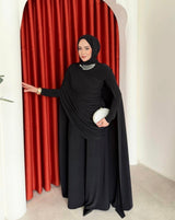 Ruched Cape Top and Wide Leg Cotton Trouser Set