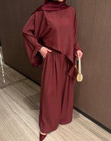 Cotton Asymmetric Cape Top and Wide Leg Trouser Set