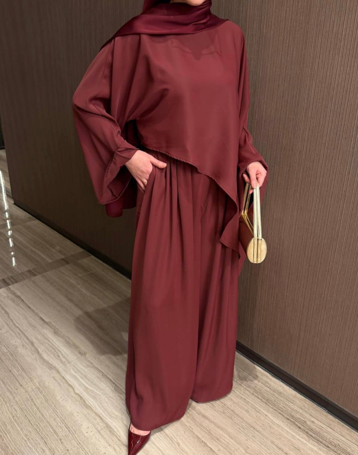 Cotton Asymmetric Cape Top and Wide Leg Trouser Set