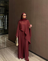 Cotton Asymmetric Cape Top and Wide Leg Trouser Set