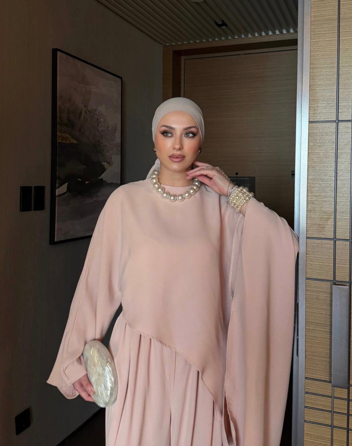 Cotton Asymmetric Cape Top and Wide Leg Trouser Set
