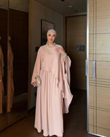 Cotton Asymmetric Cape Top and Wide Leg Trouser Set