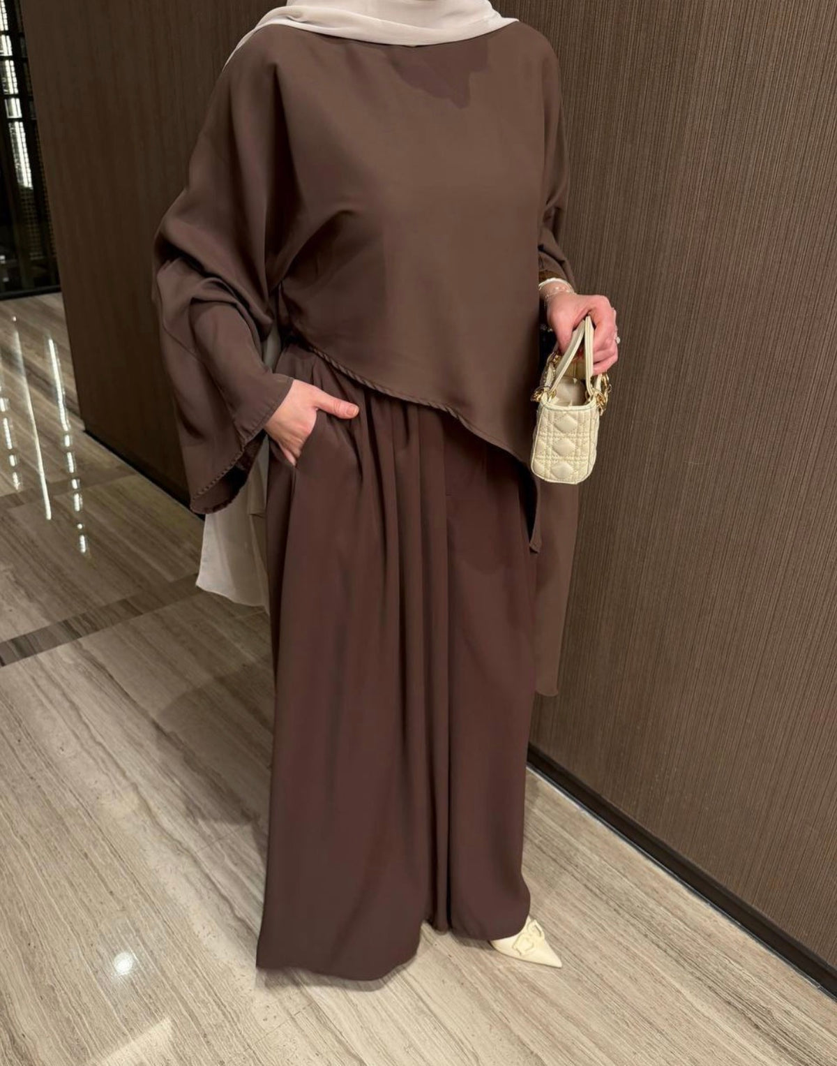 Cotton Asymmetric Cape Top and Wide Leg Trouser Set