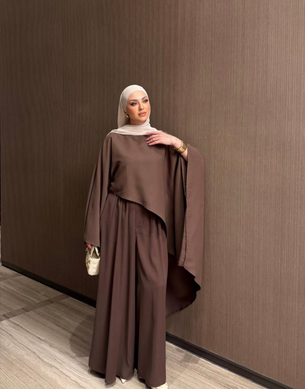 Cotton Asymmetric Cape Top and Wide Leg Trouser Set