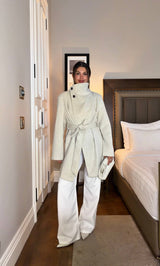 Asymmetric High-Neck Belted Coat