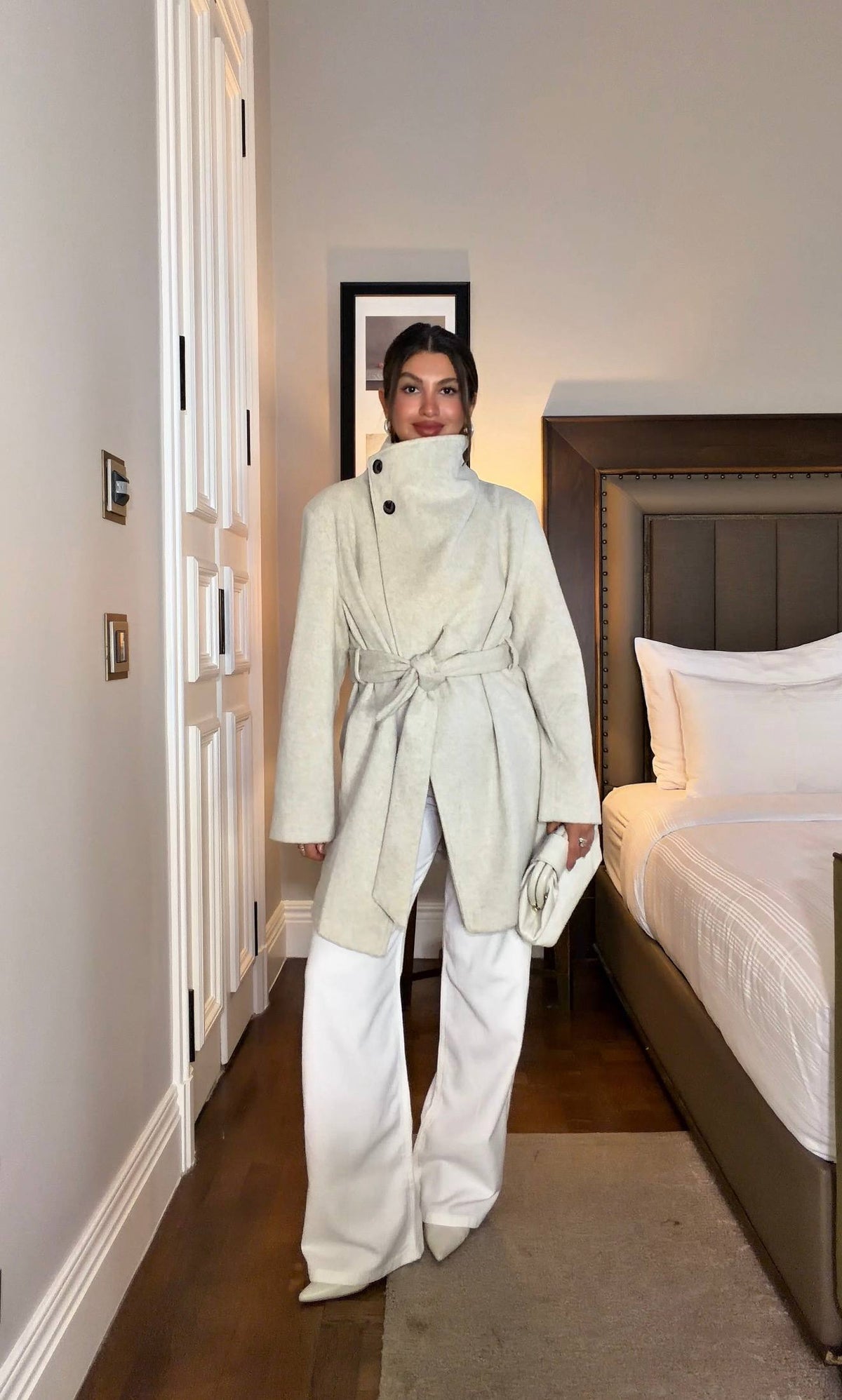Asymmetric High-Neck Belted Coat