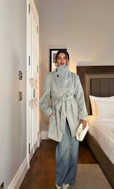 Asymmetric High-Neck Belted Coat
