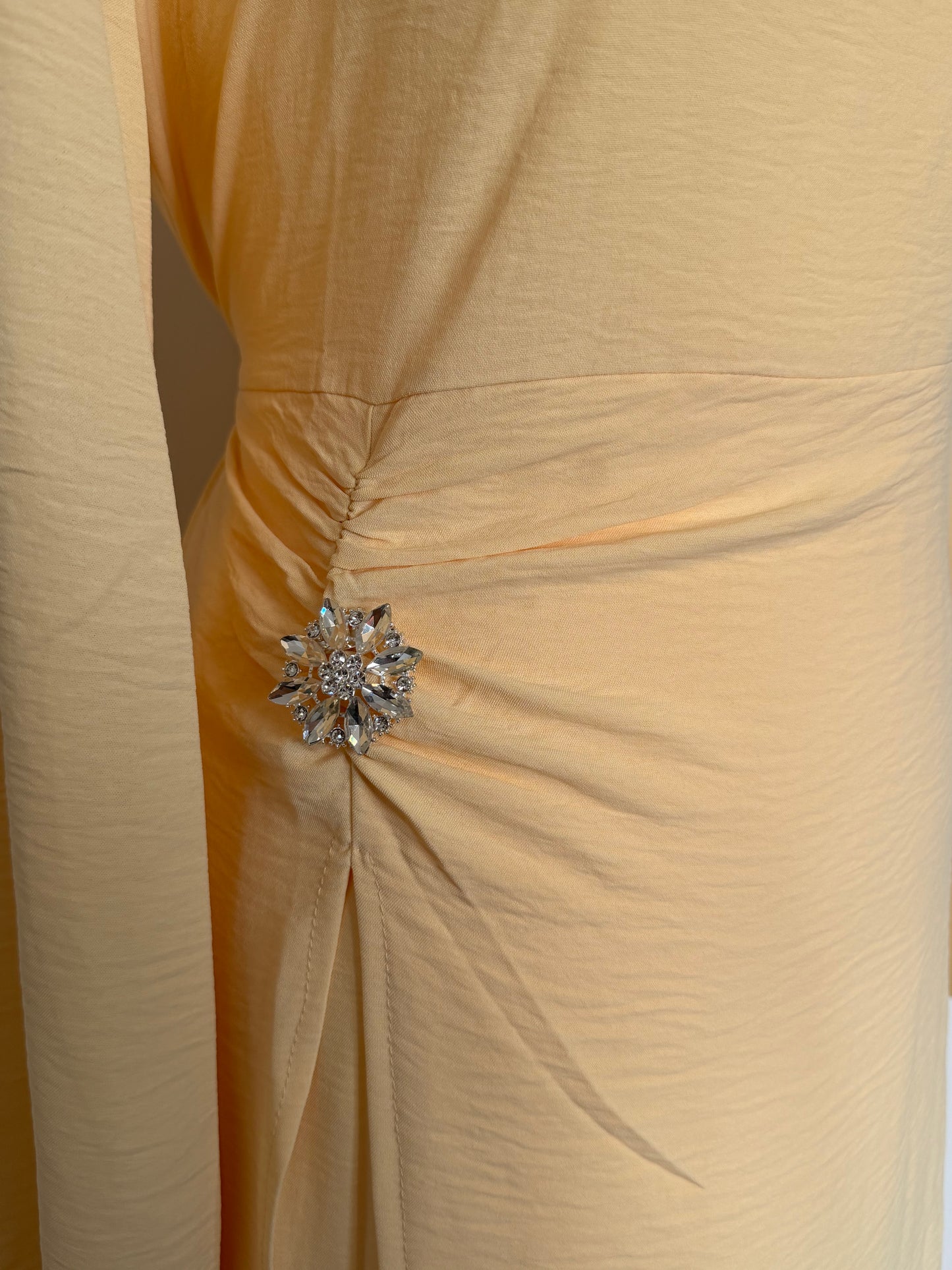 Butter Yellow Ruched Waist Modest Maxi Dress