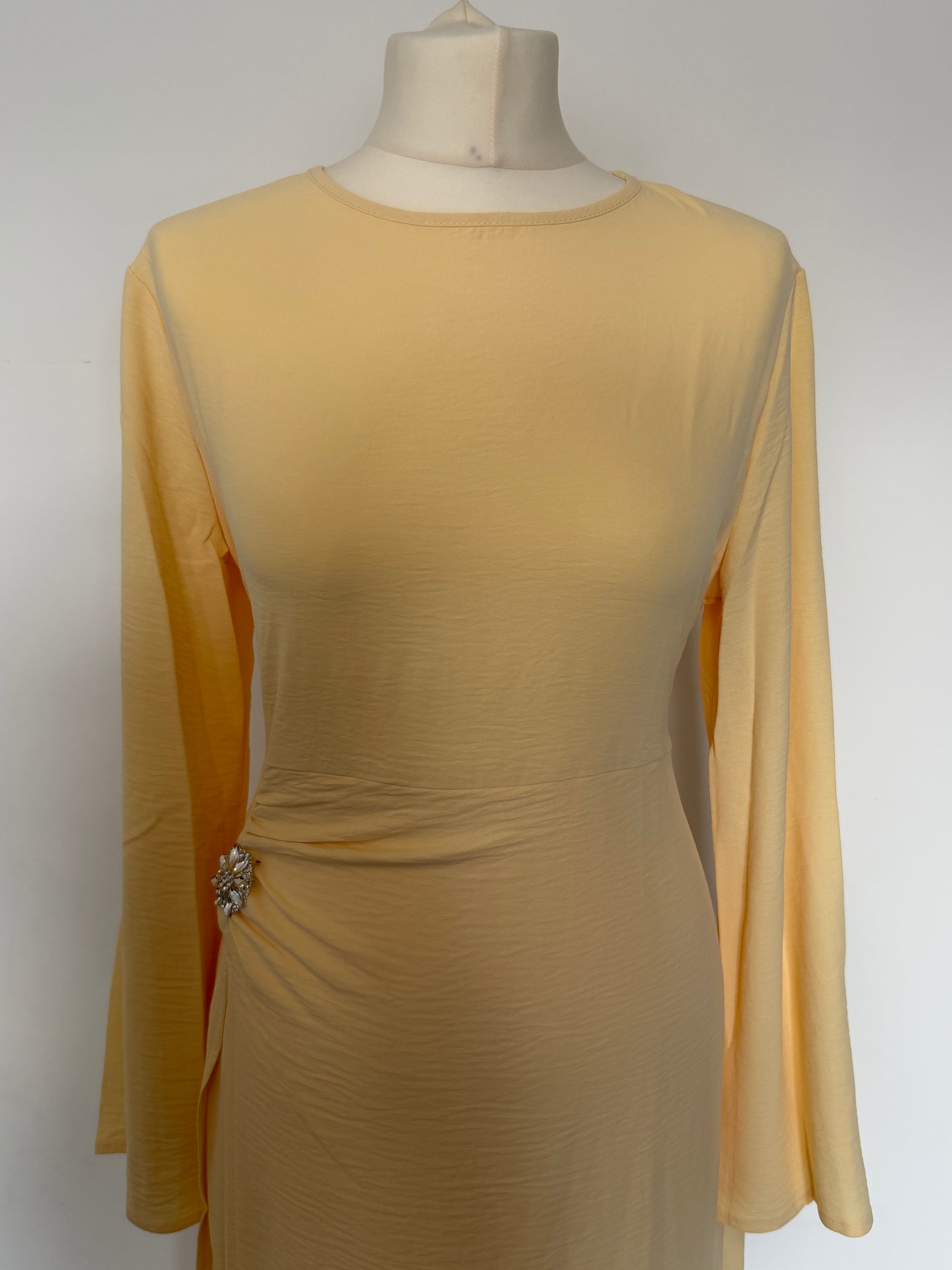 Butter Yellow Ruched Waist Modest Maxi Dress