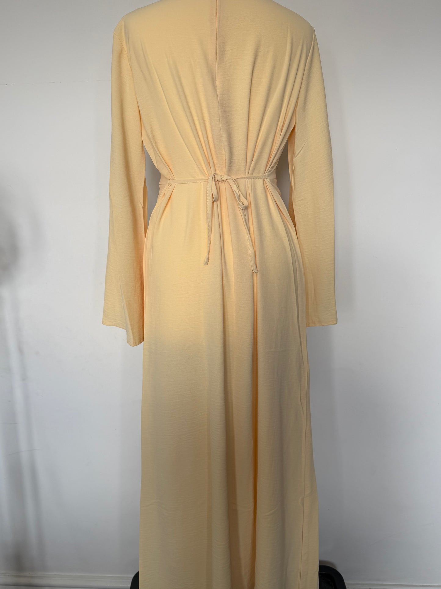 Butter Yellow Ruched Waist Modest Maxi Dress
