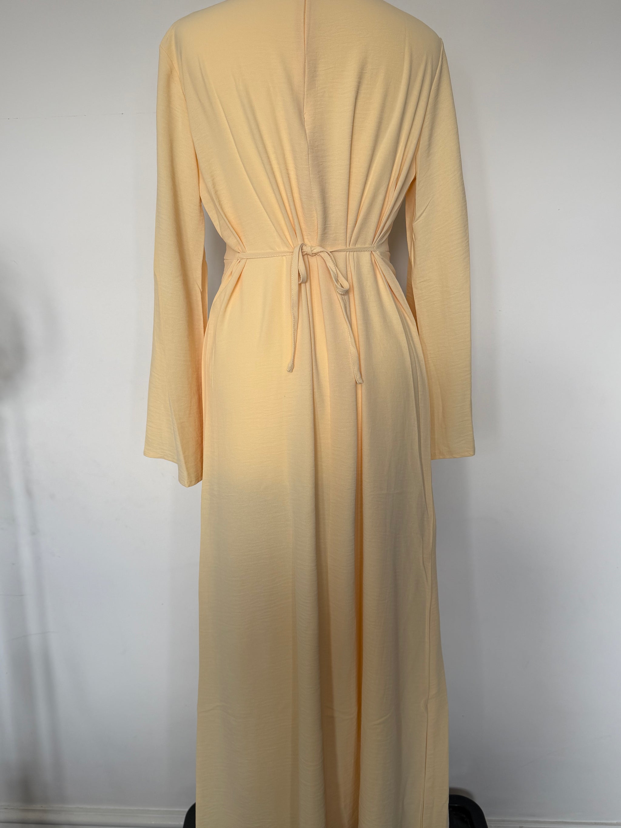 Butter Yellow Ruched Waist Modest Maxi Dress