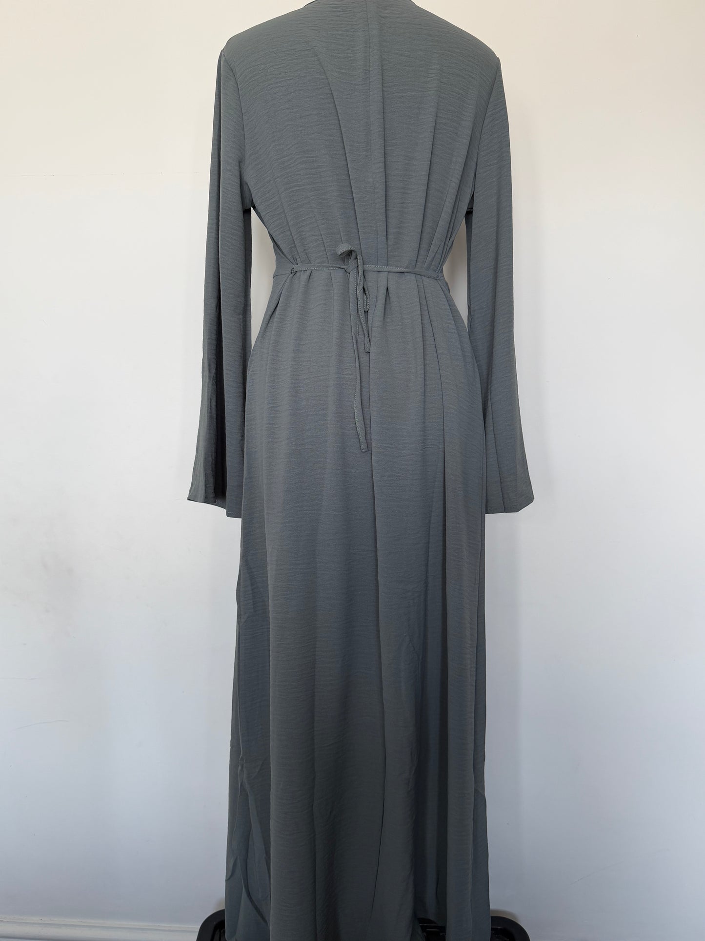 Charcoal Grey Ruched Waist Linen Maxi Dress