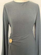 Charcoal Grey Ruched Waist Linen Maxi Dress