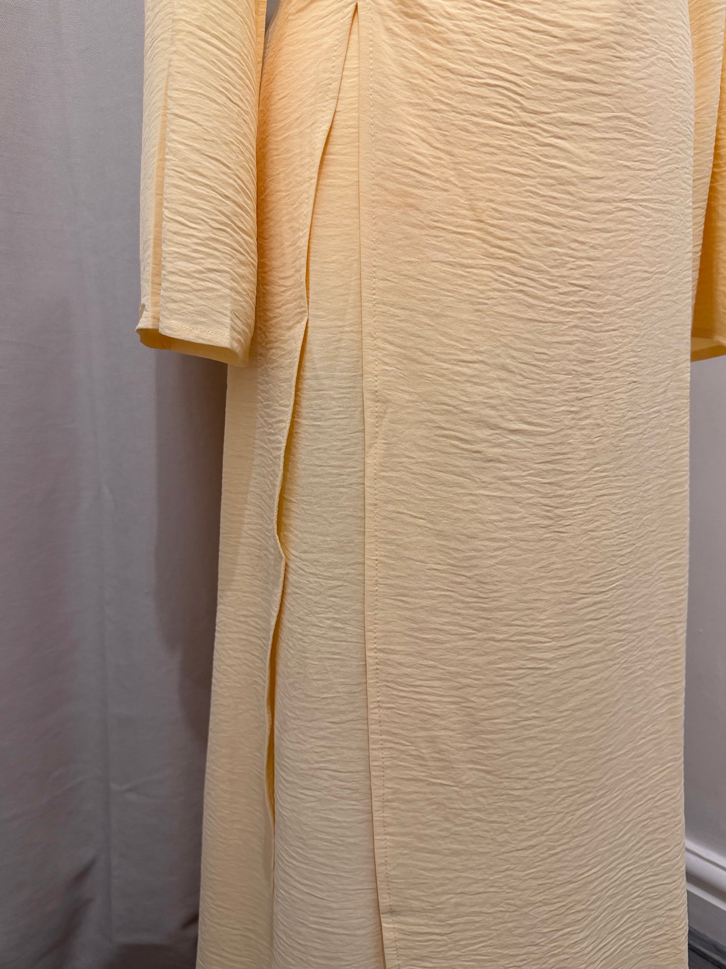 Butter Yellow Ruched Waist Modest Maxi Dress