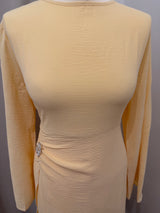 Butter Yellow Ruched Waist Modest Maxi Dress