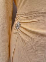 Butter Yellow Ruched Waist Modest Maxi Dress
