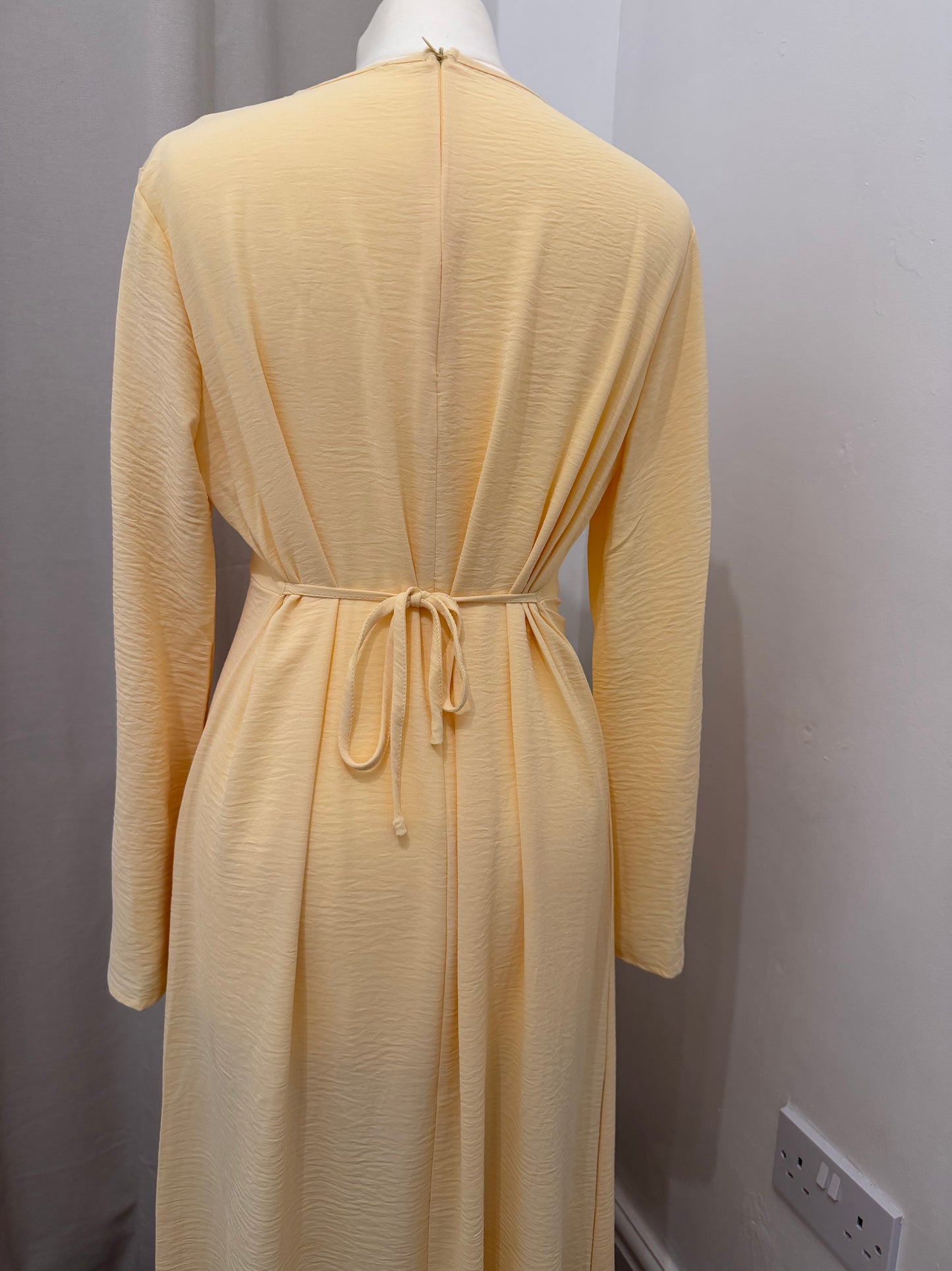 Butter Yellow Ruched Waist Modest Maxi Dress