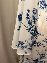 White & Blue Floral Satin Silk Tie Back Abaya Dress