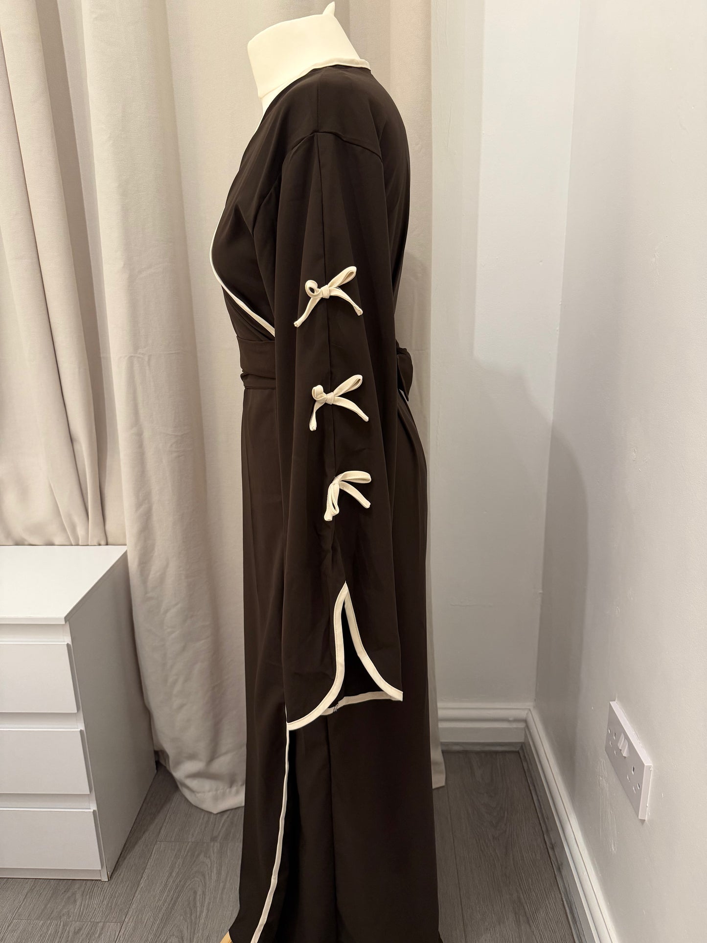 Chocolate Brown Kimono Style Nida Crepe Abaya with Belt