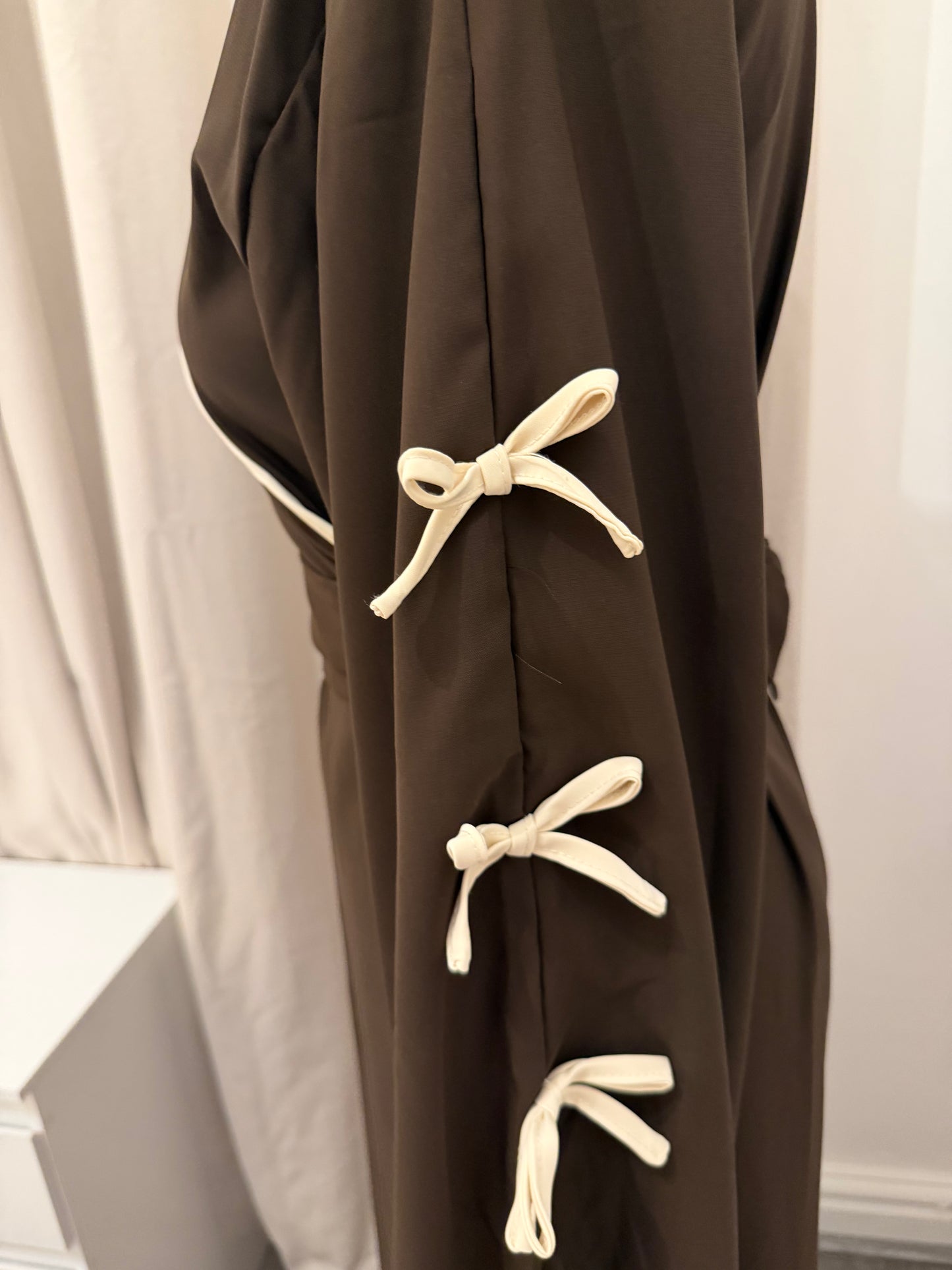 Chocolate Brown Kimono Style Nida Crepe Abaya with Belt