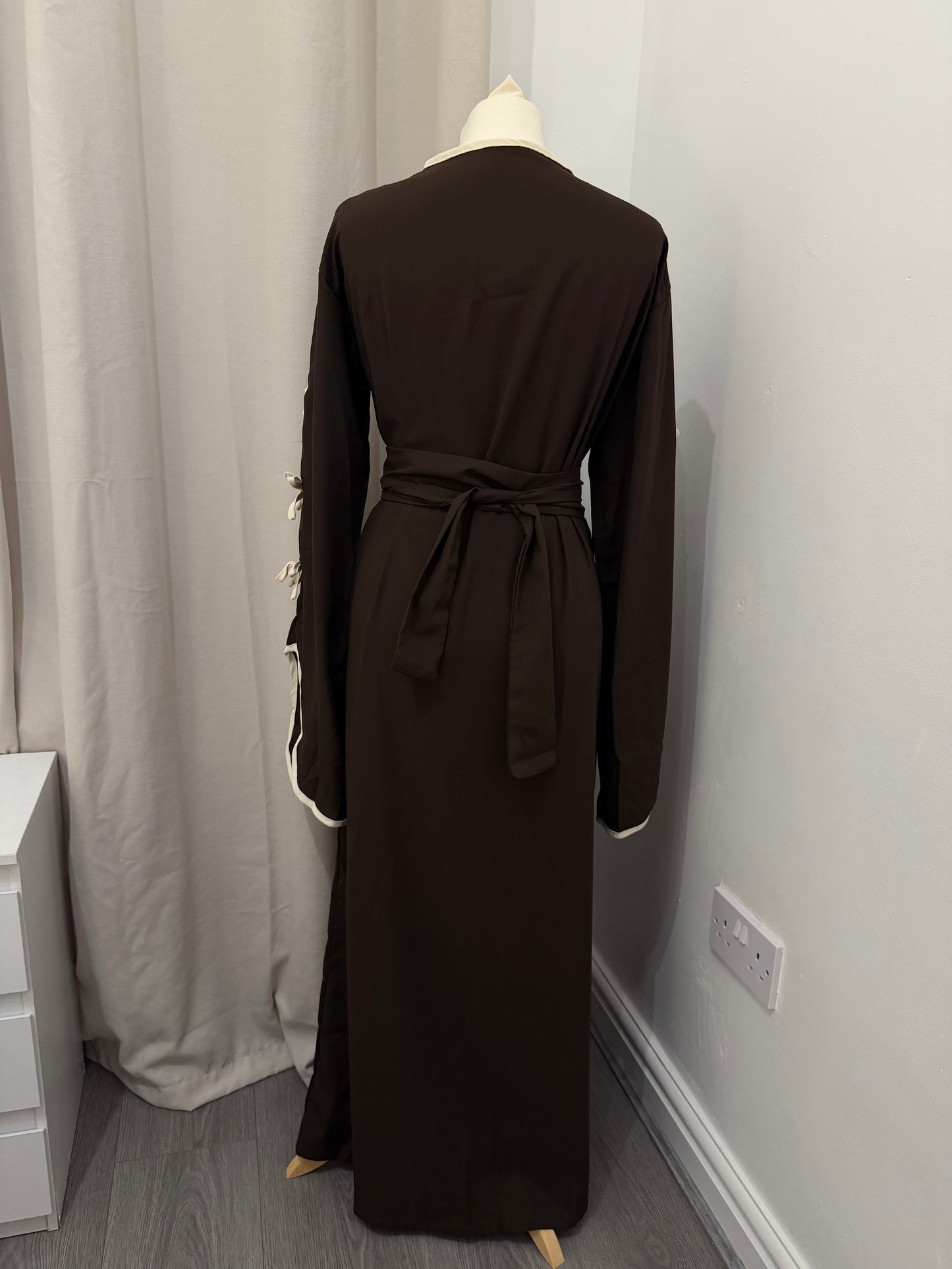 Chocolate Brown Kimono Style Nida Crepe Abaya with Belt