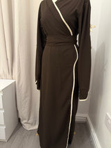 Chocolate Brown Kimono Style Nida Crepe Abaya with Belt