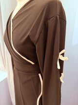 Chocolate Brown Kimono Style Nida Crepe Abaya with Belt