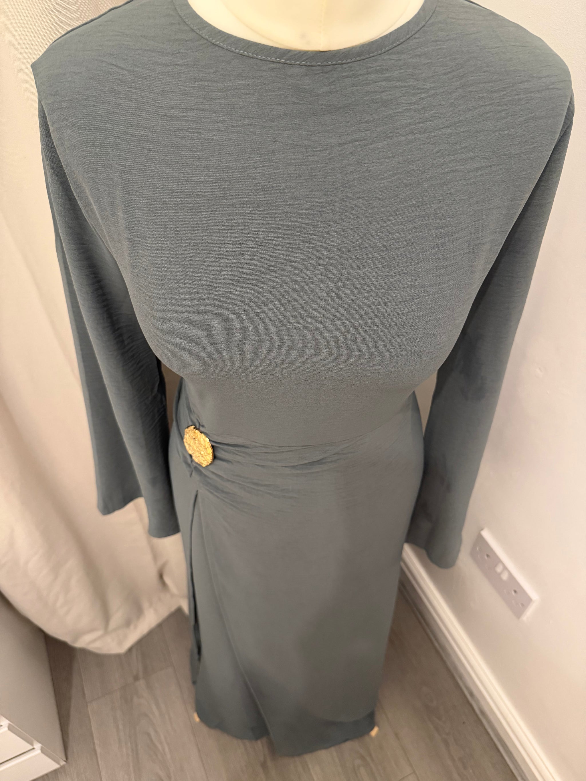 Charcoal Grey Ruched Waist Linen Maxi Dress