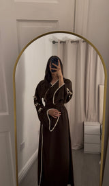 Chocolate Brown Kimono Style Nida Crepe Abaya with Belt