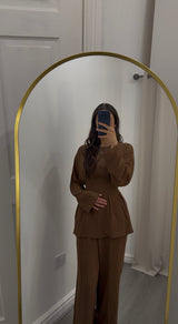 Chocolate Brown Tie Back Co Ord Set Wide Leg Pants