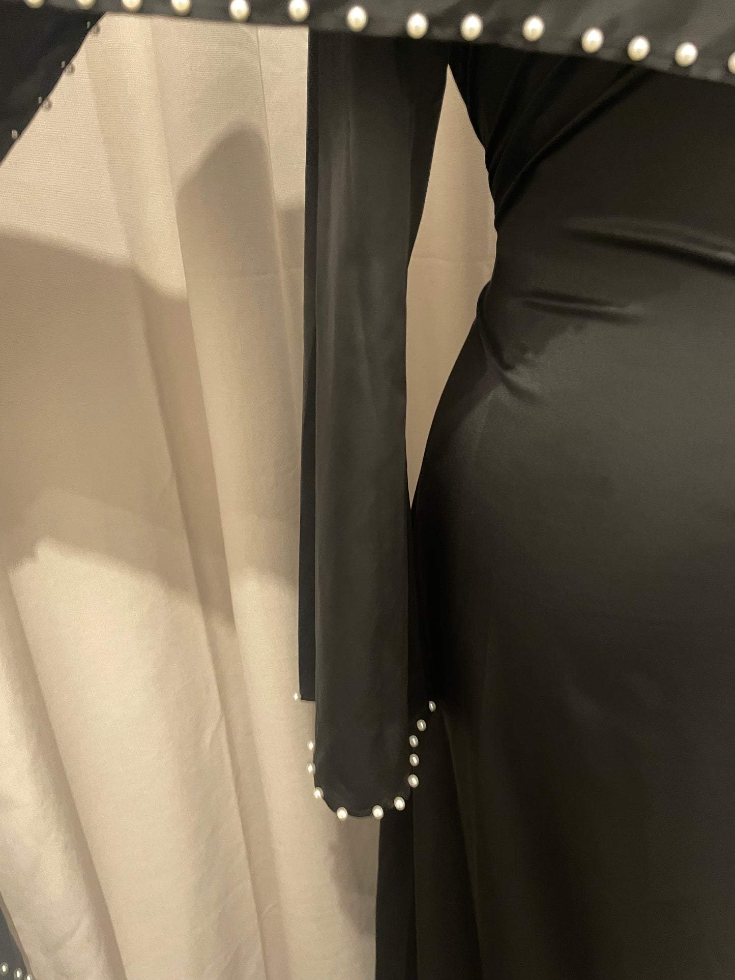 Black Pearl Satin Silk Cape Abaya Maxi Dress