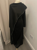 Black Pearl Satin Silk Cape Abaya Maxi Dress