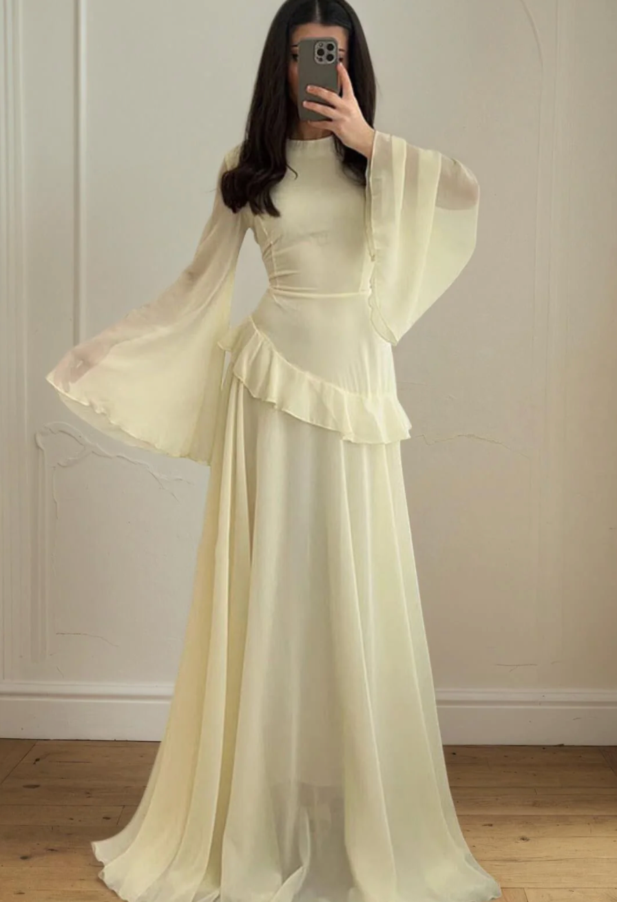Butter Yellow Chiffon Ruffle Maxi Dress