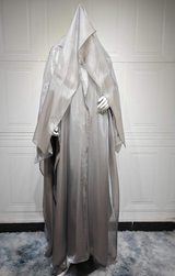 Amina Silver Grey Satin Khimar Abaya Set